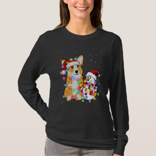 Funny Corgi Dog Christmas Tee Snowman Xmas Lights