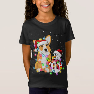 Funny Corgi Dog Christmas Tee Snowman Xmas Lights