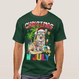 Funny Corgi Dog in Santa Hat Sunglasses Christmas  T-Shirt