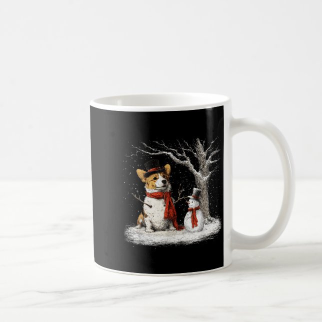 Funny Corgi Dog In The Snow Tree Christmas Winter  Coffee Mug (Right)