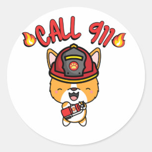Funny Corgi dog is a firefighter Classic Round Sticker