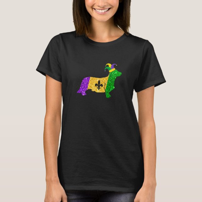 Funny Corgi Dog Lover Cute Mardi Gras Carnival Pre T-Shirt (Front)