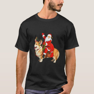 Funny Corgi Dog Lover Santa Riding Corgi Christmas T-Shirt