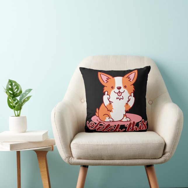 Funny Corgi Dog Middle Finger Fetch This Cushion (Chair)