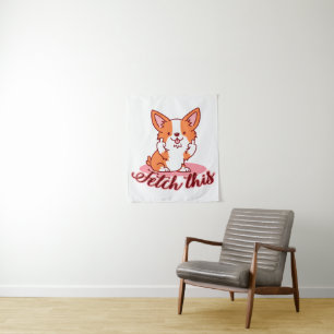 Funny Corgi Dog Middle Finger Fetch This Tapestry