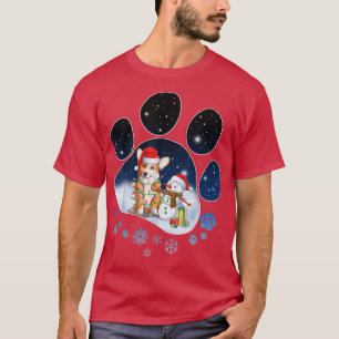 Funny Corgi Dog Paw Christmas Snowman Xmas Lights T-Shirt