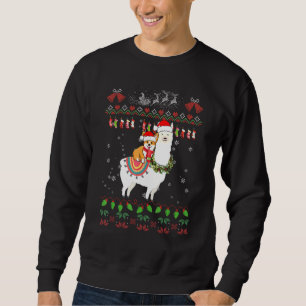 Funny Corgi Dog Riding Llama Christmas Ugly Sweate Sweatshirt