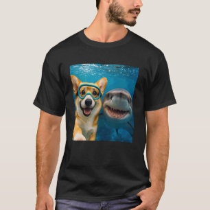 Funny Corgi Dog Selfie with Shark Ocean Lovers T-Shirt