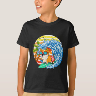 Funny Corgi Dog Surfing Surfer Hawaii Beach Summer T-Shirt