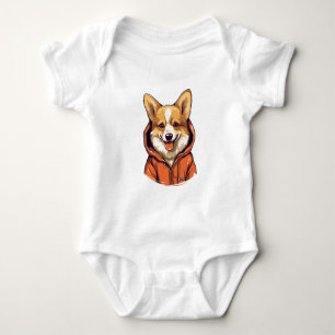 Funny Corgi Dog Wearing Hoodie Baby Bodysuit