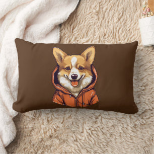 Funny Corgi Dog Wearing Hoodie Lumbar Cushion