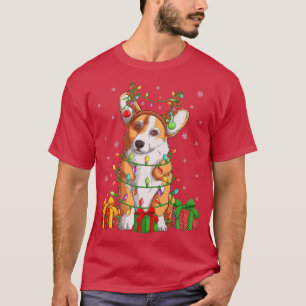 Funny Corgi Dog Xmas Lighting Reindeer Hat Corgi C T-Shirt