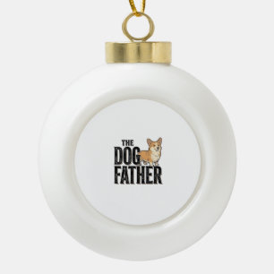 Funny Corgi Dogfather Vintage Engraving T-Shirt De Ceramic Ball Christmas Ornament