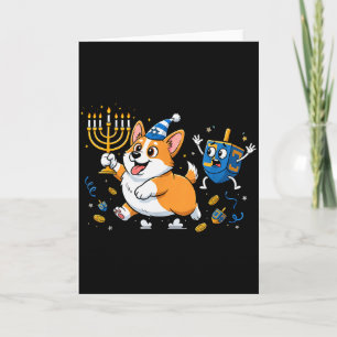 Funny Corgi Dreidel Menorah Hanukkah Kids Womens M Card