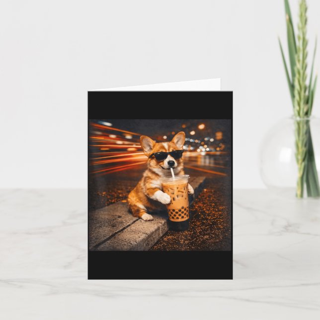 Funny Corgi Drinking Iced Coffee Cute Dog Meme Card (Front)