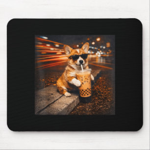 Funny Corgi Drinking Iced Coffee Cute Dog Meme Mouse Pad