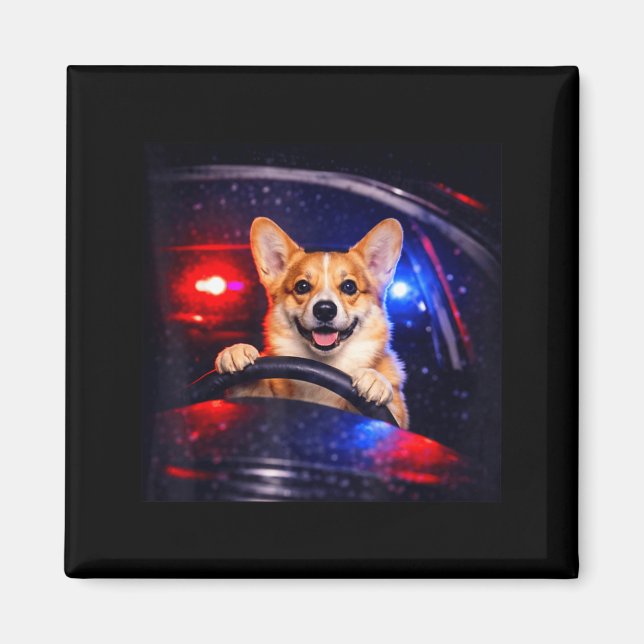 Funny corgi driving meme dog driving a car  magnet (Front)