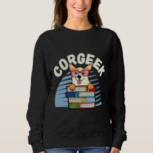 Funny Corgi Geek Corgeek Book Print Sweatshirt