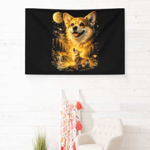 funny corgi howling at the moon banner