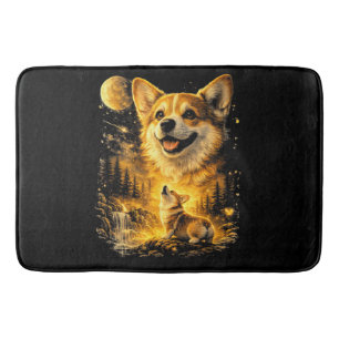 Funny Corgi Howling at The Moon Bath Mat