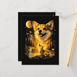 Funny Corgi Howling at The Moon Holiday Postcard