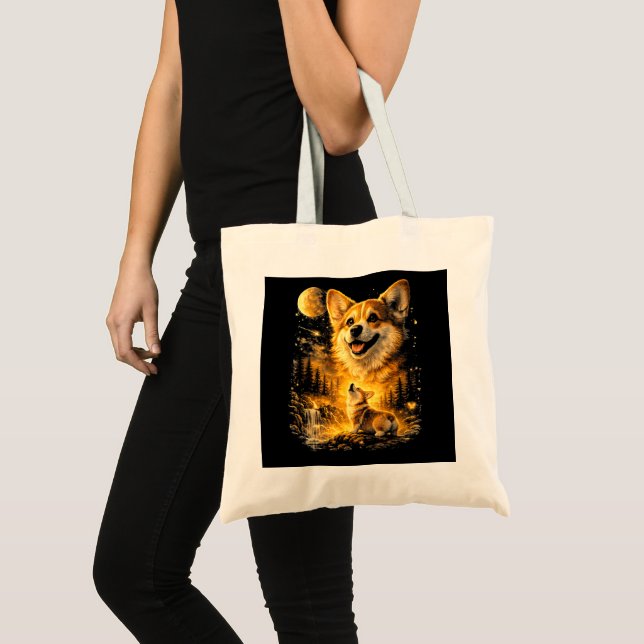 Funny Corgi Howling at The Moon Tote Bag (Front (Product))