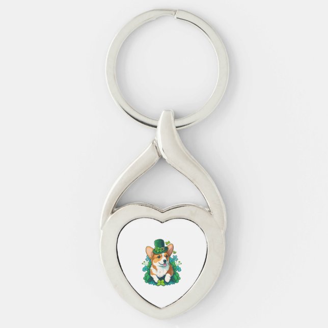 Funny Corgi Lover Shamrock Happy St Patricks Day Key Ring (Front)