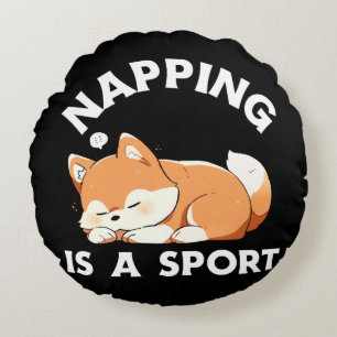 Funny Corgi Napping Is a Sport Dog Lover Round Cushion