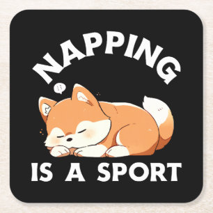 Funny Corgi Napping Is a Sport Dog Lover Square Paper Coaster