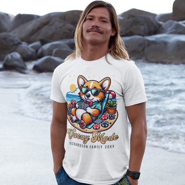 Funny Corgi Personalised Beach Family Vacation T-Shirt (Creator Uploaded)