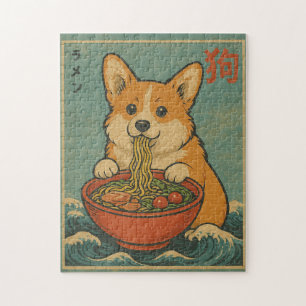 Funny Corgi Ramen Vintage Japanese Art Puzzle