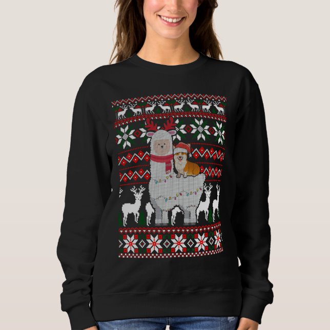 Funny Corgi Riding Llama Christmas  Corgi Ugly Swe Sweatshirt (Front)