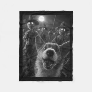 Funny Corgi Selfie With Spooky Ecrows Moon Fleece Blanket