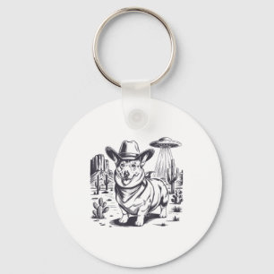 Funny Corgi Ufo Western Cowboy Vintage 90s 80s Key Ring
