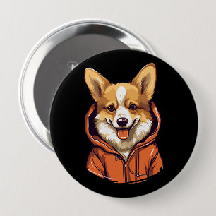 Funny Corgi Wearing Hoodie 10 Cm Round Badge
