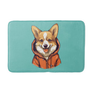 Funny Corgi Wearing Hoodie Bath Mat