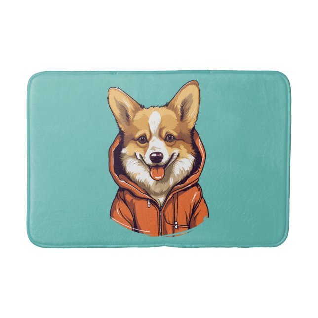 Funny Corgi Wearing Hoodie Bath Mat (Front)
