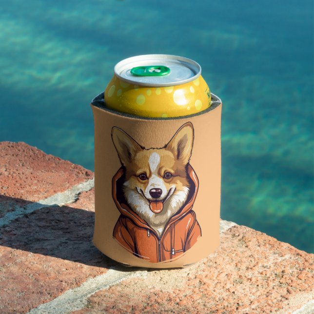 Funny Corgi Wearing Hoodie Can Cooler (In Situ Pool)