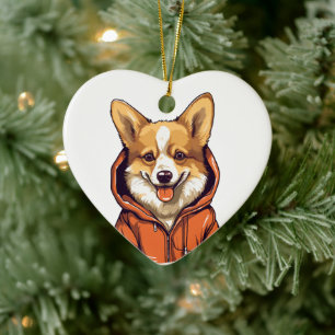 Funny Corgi Wearing Hoodie Ceramic Tree Decoration