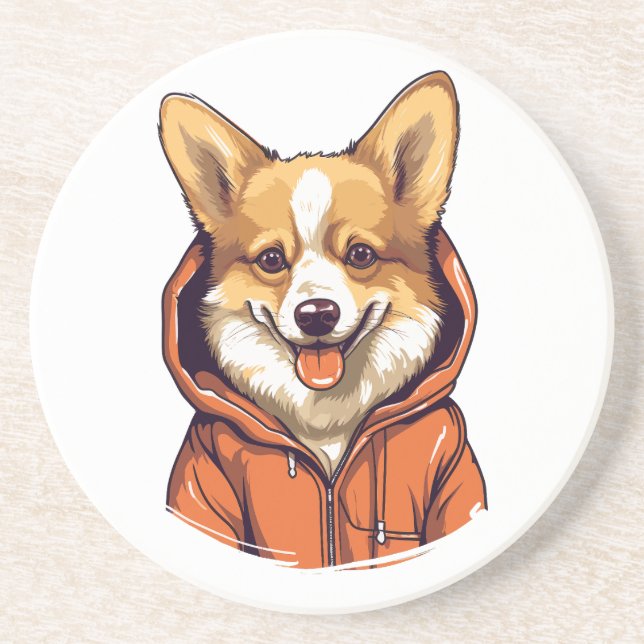 Funny Corgi Wearing Hoodie Coaster (Front)