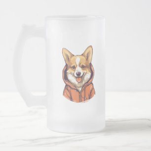 Funny Corgi Wearing Hoodie Frosted Glass Beer Mug