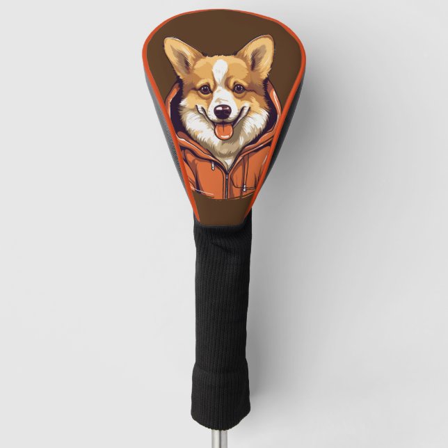 Funny Corgi Wearing Hoodie Golf Head Cover (Front)