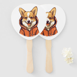 Funny Corgi Wearing Hoodie Hand Fan