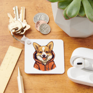 Funny Corgi Wearing Hoodie Key Ring