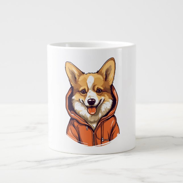 Funny Corgi Wearing Hoodie Large Coffee Mug (Front)