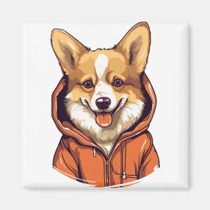 Funny Corgi Wearing Hoodie Magnet