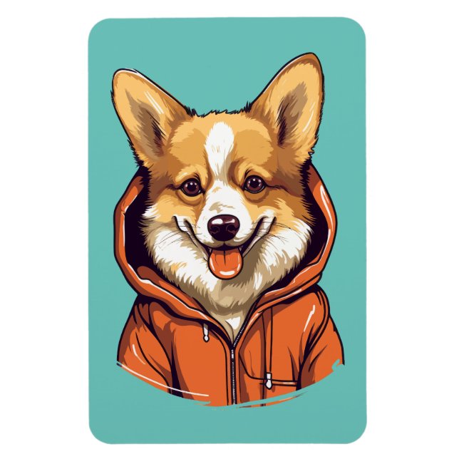 Funny Corgi Wearing Hoodie Magnet (Vertical)