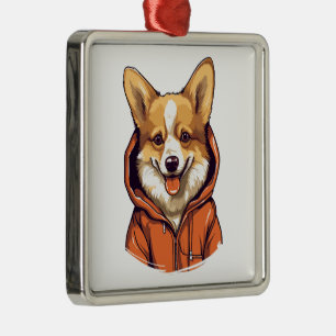 Funny Corgi Wearing Hoodie Metal Tree Decoration