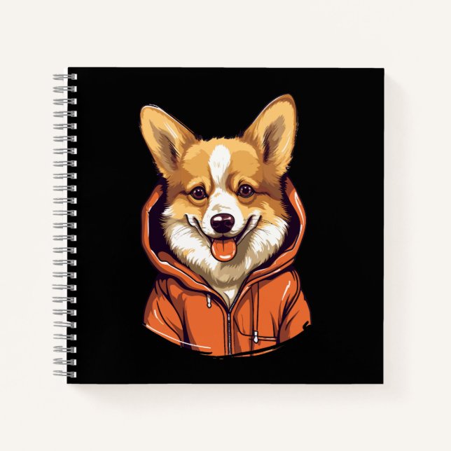Funny Corgi Wearing Hoodie Notebook (Front)