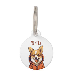 Funny Corgi Wearing Hoodie Pet Tag